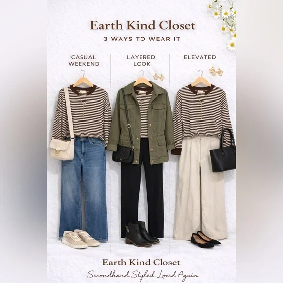 Bohme - Brown and Cream Striped Crewneck Sweater - Picture 2 of 5